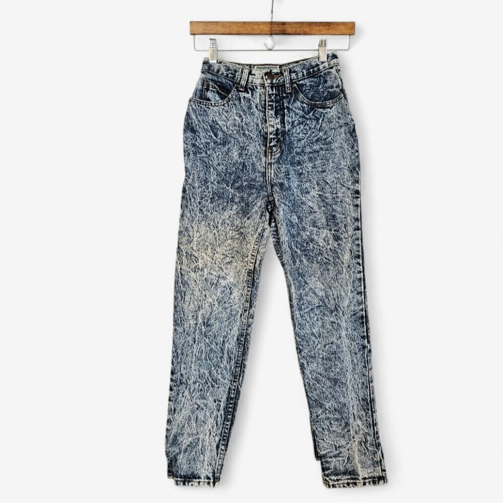 Vintage Stefano 1980's Pinch Waist High Rise Acid Wash Tapered Leg Snap Jeans 2